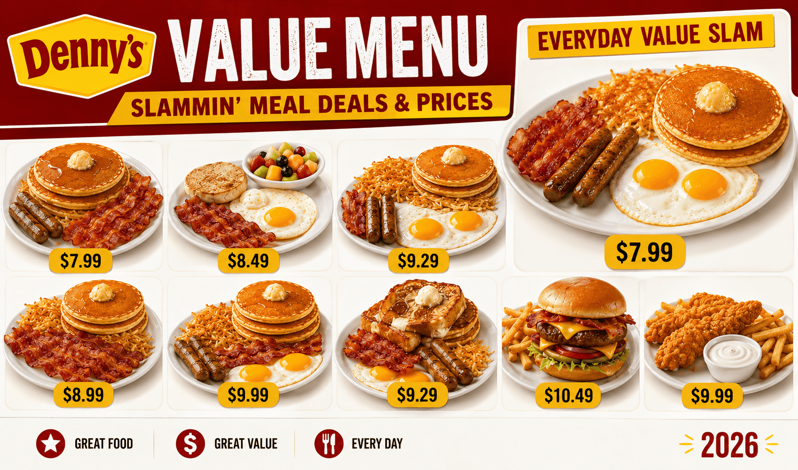 Denny's Value Menu Slammin Meal Deals & Prices 2026